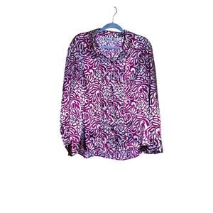 Chico's womens size 3 shirt magenta/silver satin button-up long sleeves